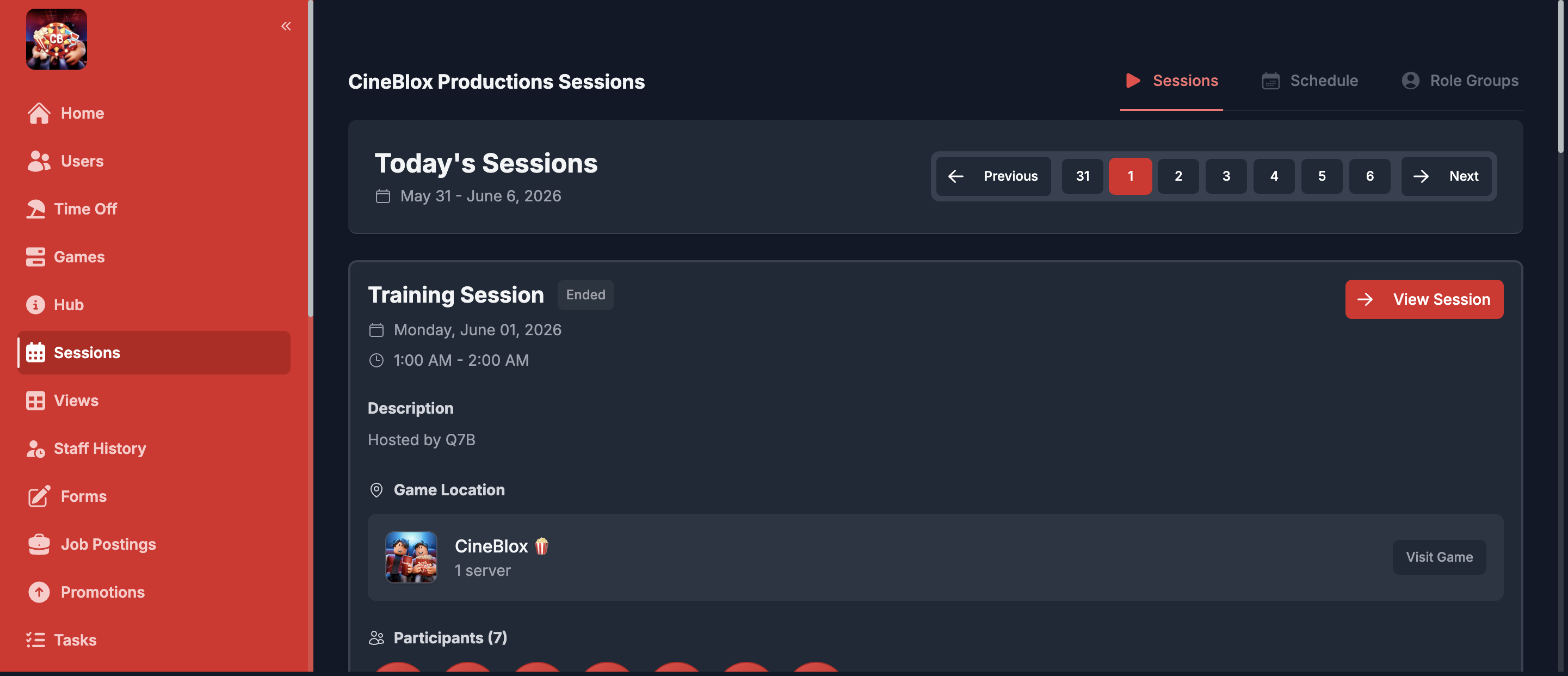 ReAdmin session scheduling calendar with a live training session
