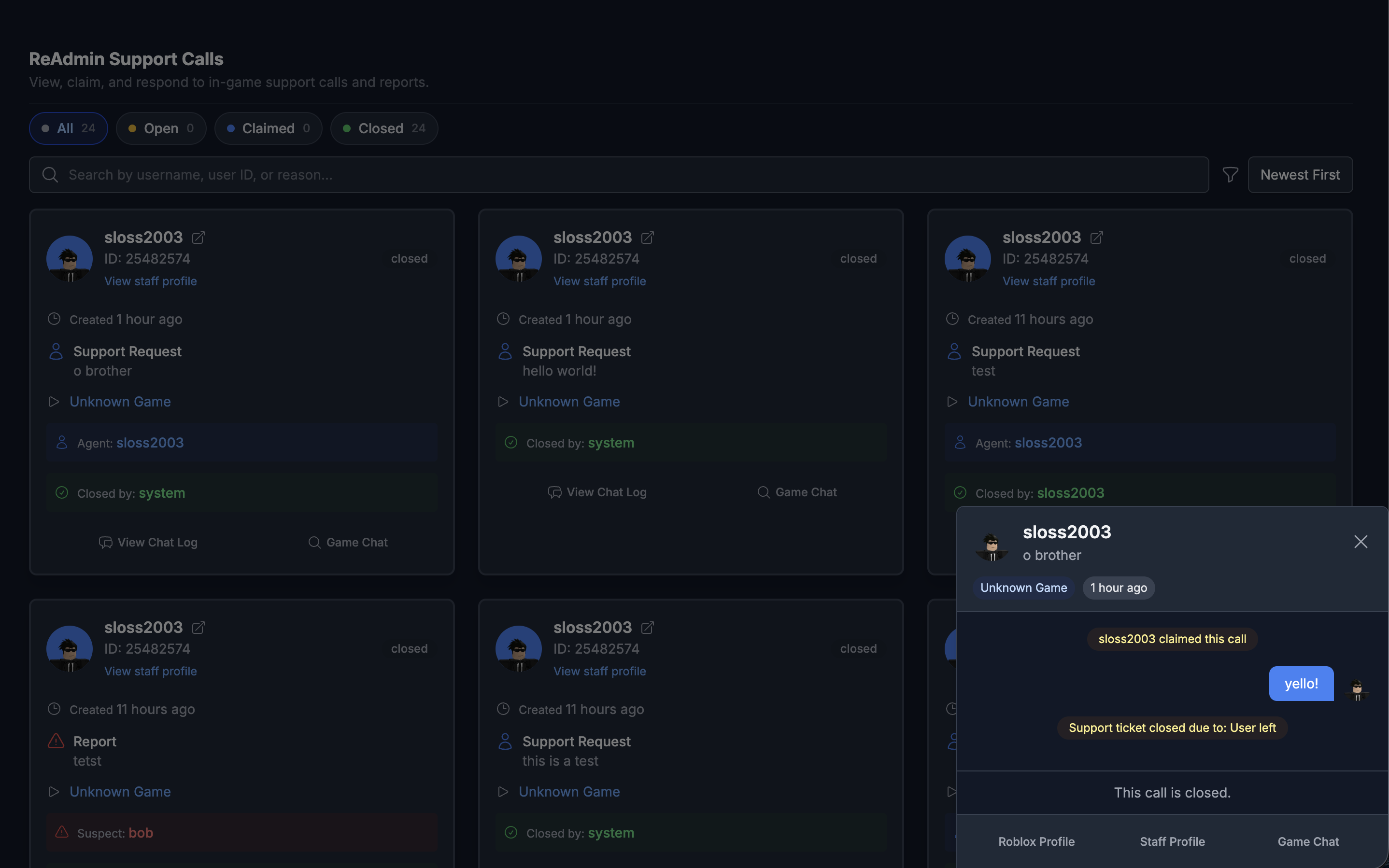 ReAdmin games dashboard for remote server administration